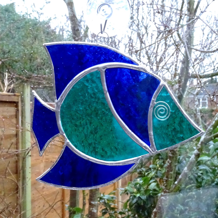 Stained Glass Fish Suncatcher - Blue and Teal