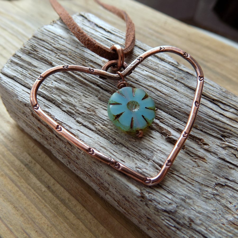 Copper sweetheart rustic style pendant 