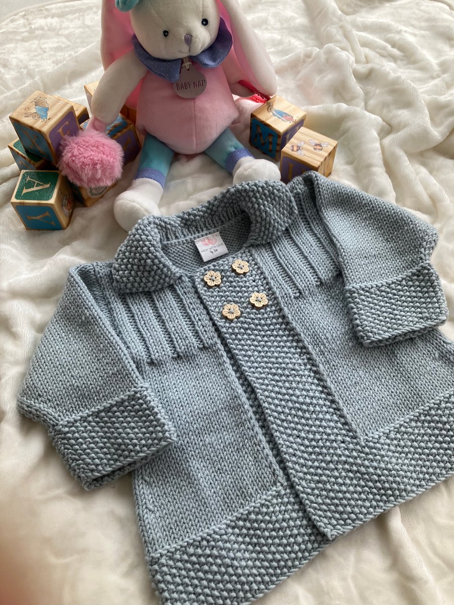 Hand knitted ‘Ellie’ Baby Girl’s Jacket (3-9 months)