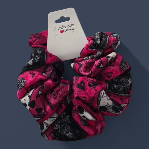 Handmade hair scrunchie with skull design