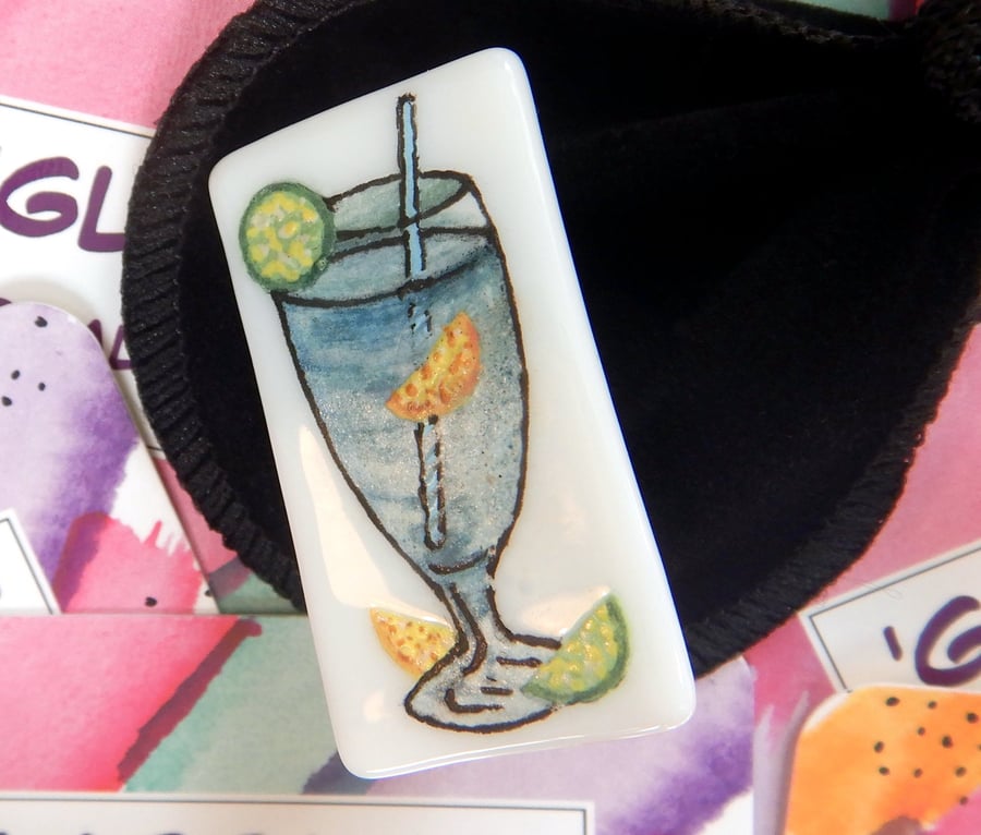 Fused Glass Cocktail Brooch.