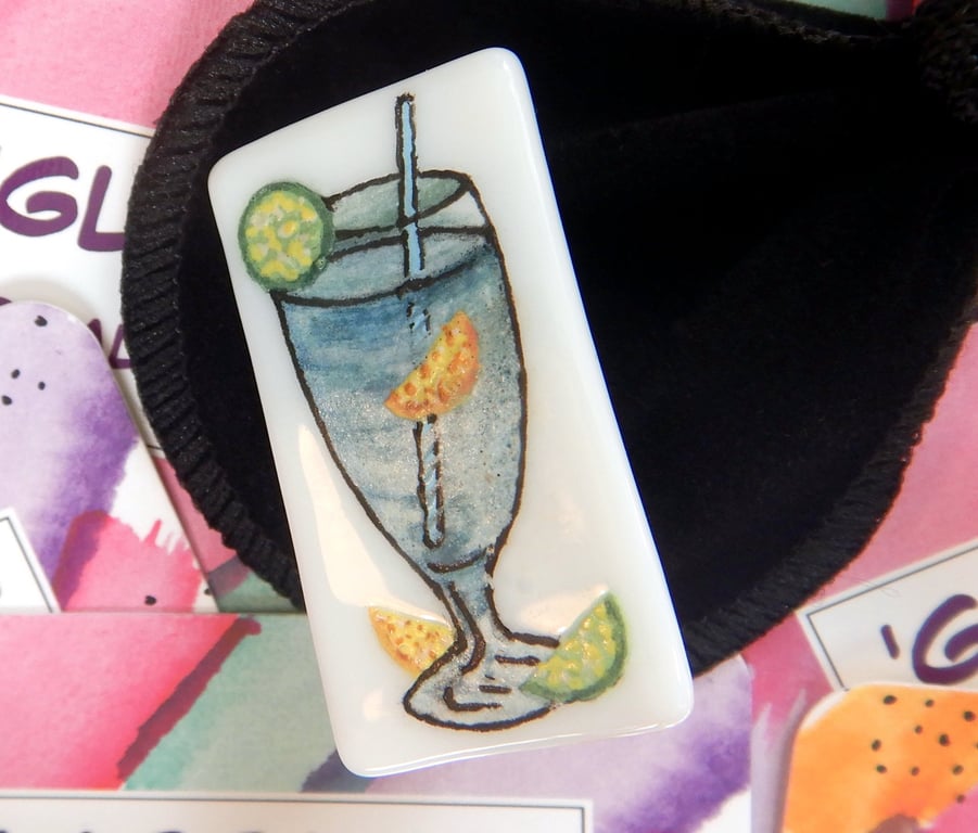 Fused Glass Cocktail Brooch.