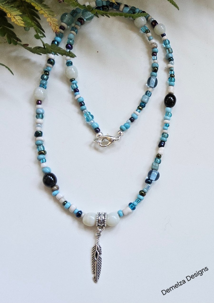 Feather Seed Bead Multicoloured Necklace 