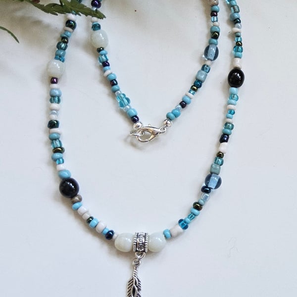 Feather Seed Bead Multicoloured Necklace 
