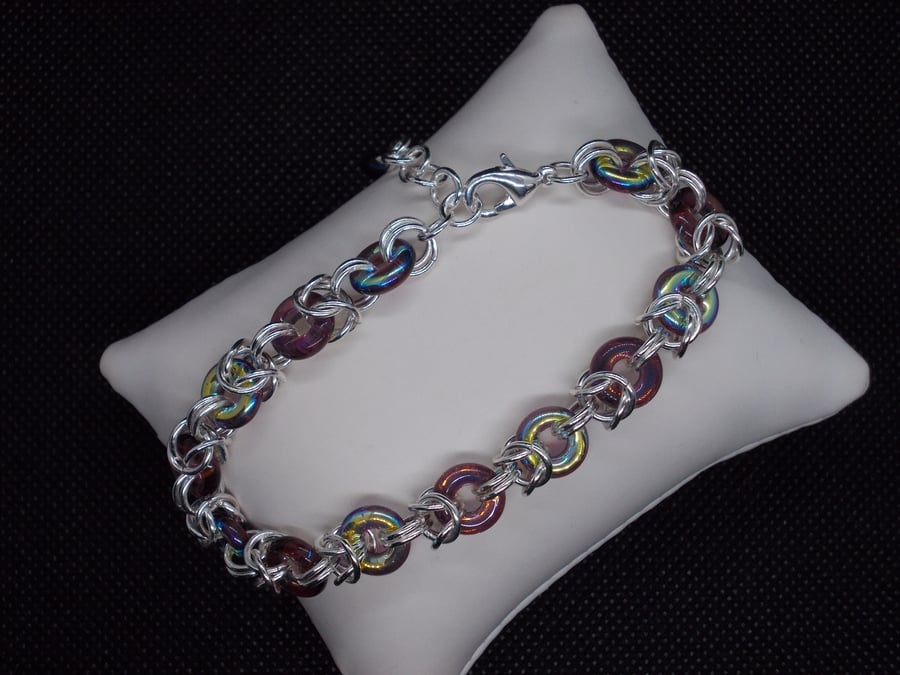 SALE - Glass ring chainmaille bracelet
