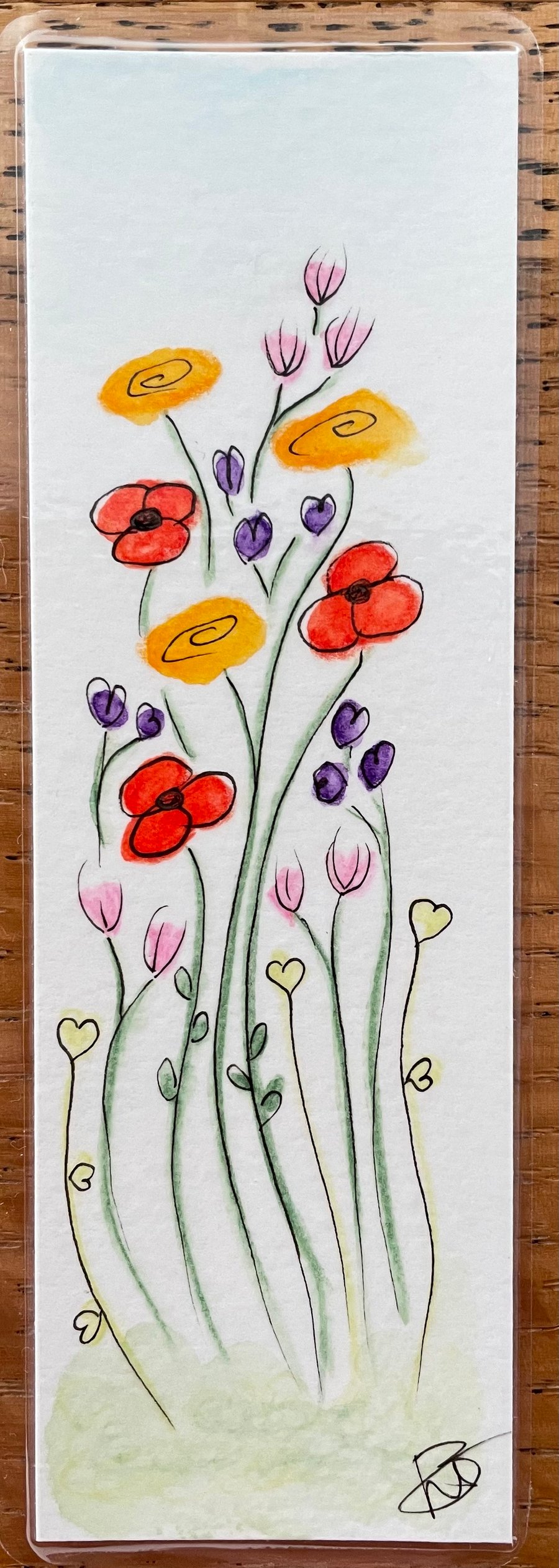 Hand painted original watercolour and ink bookmark
