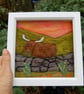 Needle felted and hand embroidered wool picture - Highland Cow