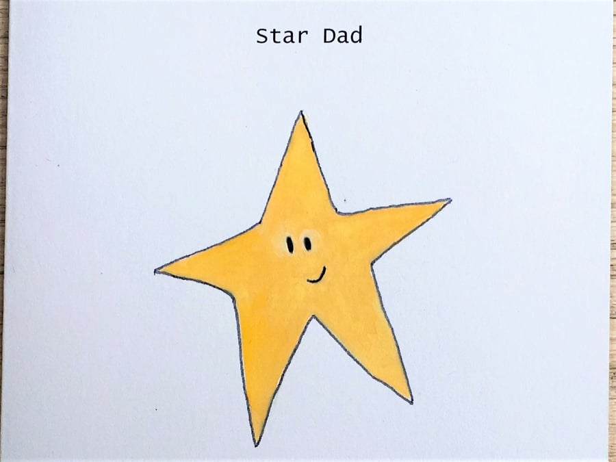 Star Dad Fathers Day Card Handmade Recycled Card Eco Hand painted