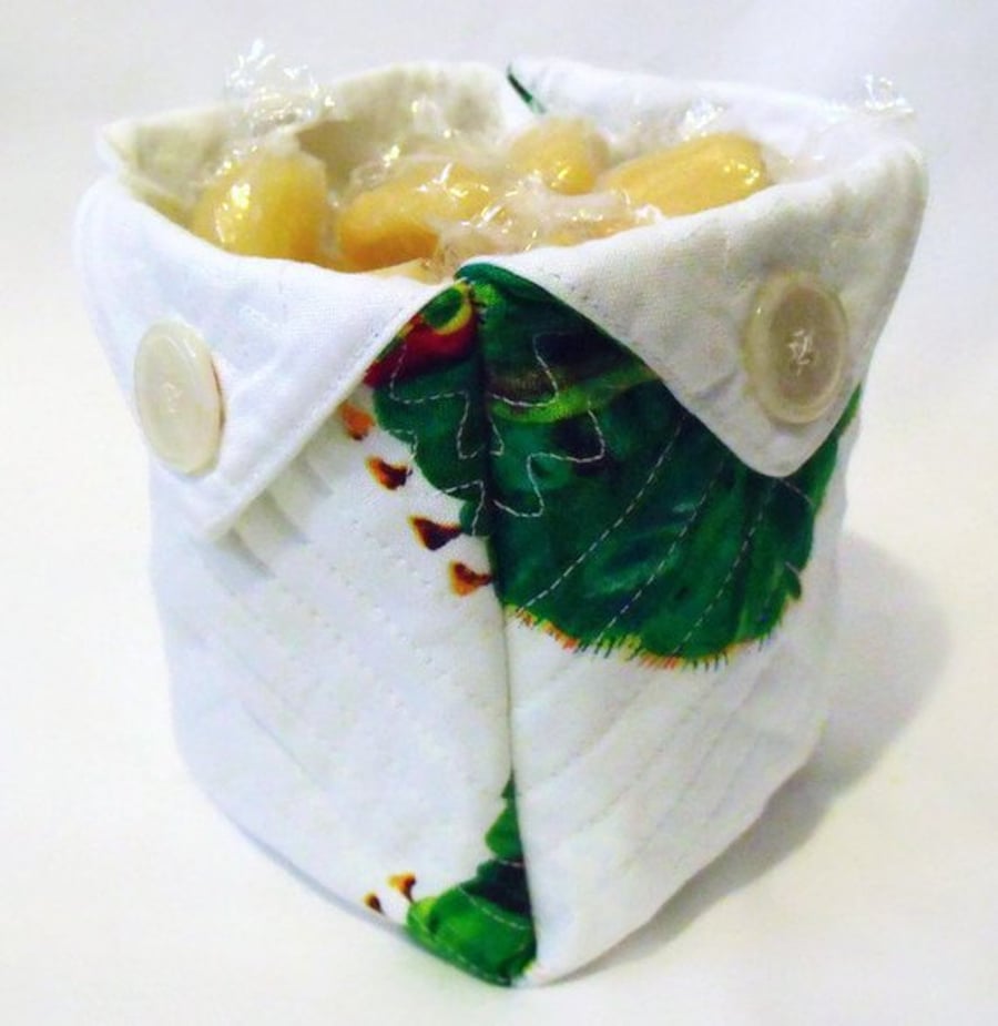  folded fabric storage tub for your bits and bobs, hungry caterpillar fabric