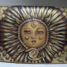 Hand-Painted Sun Vintage Faux Leather Messenger Bag