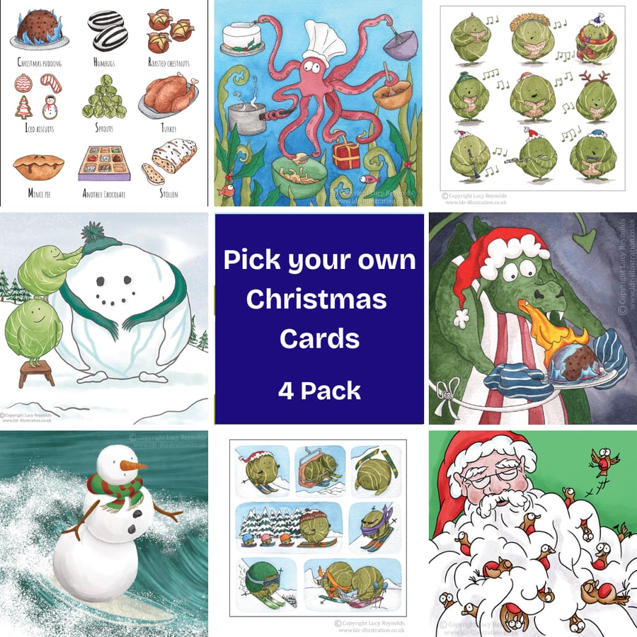 Pick Your Own Christmas Cards 4 Pack