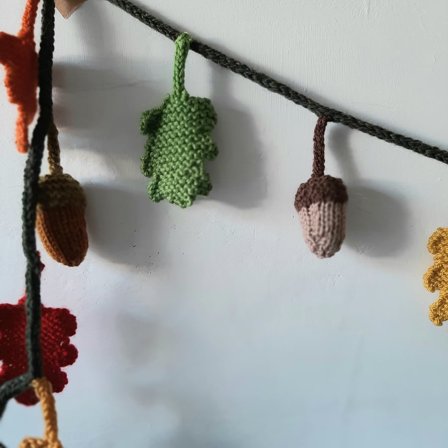 Hand knitted acorn Garland 