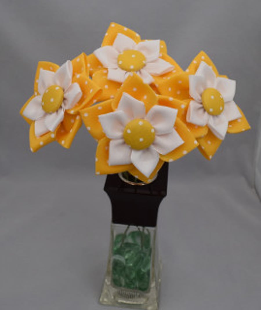 Flower Stems in Yellow and White Polka Dot Ribbon