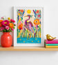 Tropical Heron and Flowers Original Art - Image 3