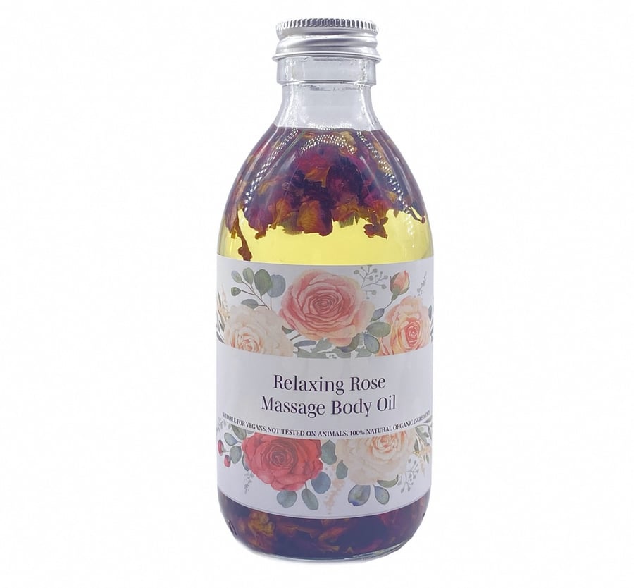 Relaxing Rose Massage Body Oil infused with Rose Petals, 250ml