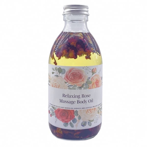 Relaxing Rose Massage Body Oil infused with Rose Petals, 250ml