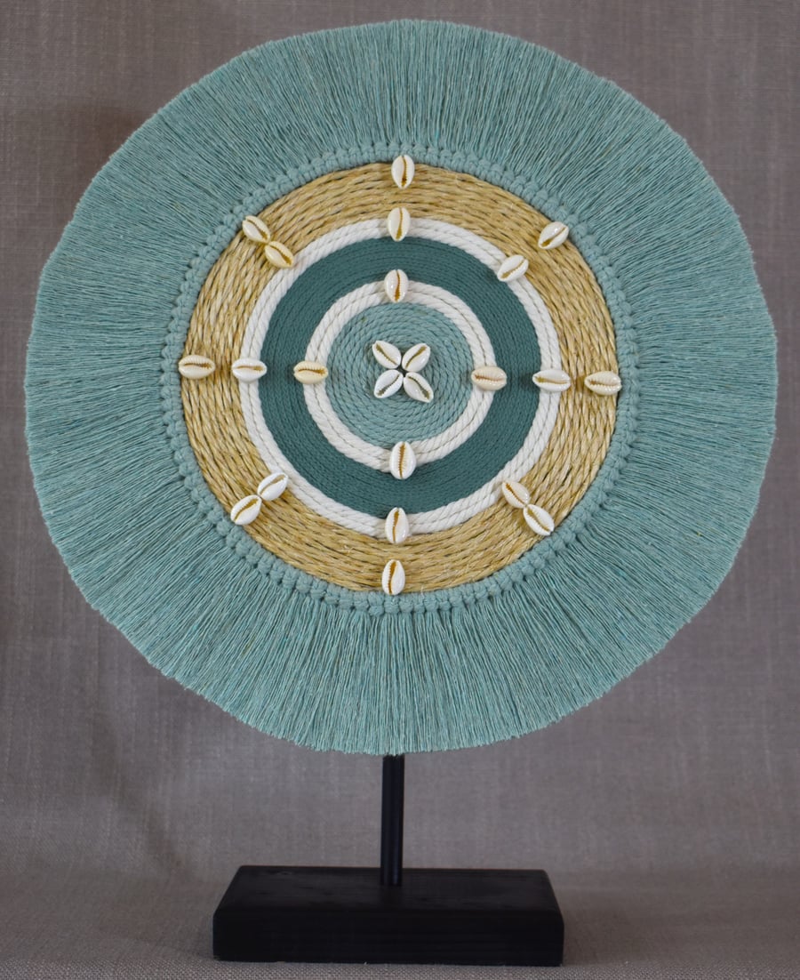 "Eluhlaza 6" Wall Hanging – Green & Natural Wall Hanging with Cowrie Shells