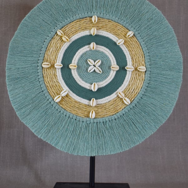 "Eluhlaza 6" Wall Hanging – Green & Natural Wall Hanging with Cowrie Shells