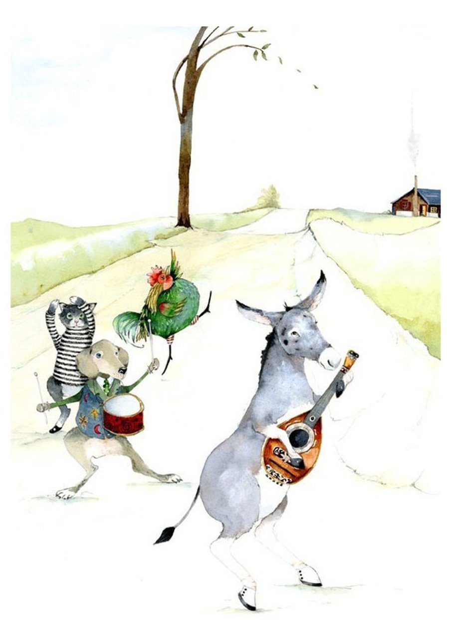 Musicians of Bremen Illustrated art print A4