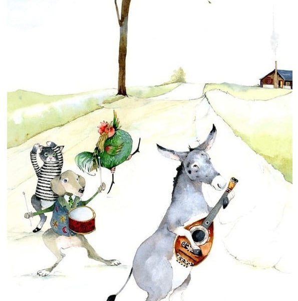 Musicians of Bremen Illustrated art print A4