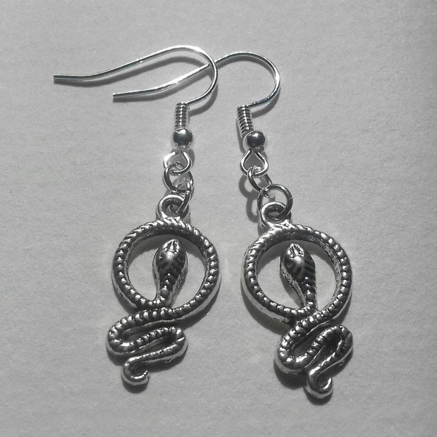 Snake Earrings Gothic Dangle Silver Plate Earrings