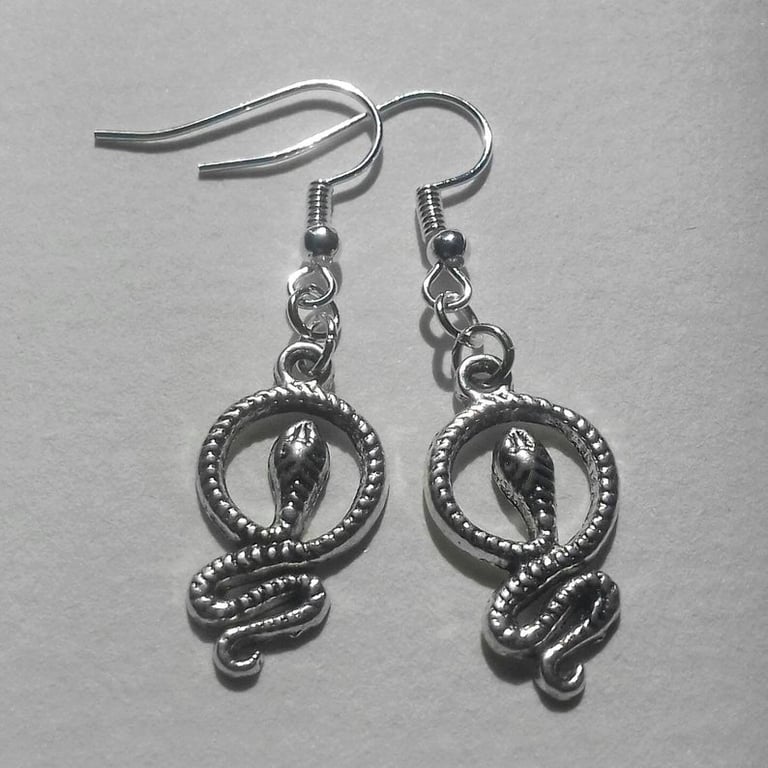 Snake Earrings Gothic Dangle Silver Plate Earrings