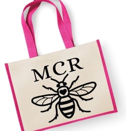 Manchester Bee Large Jute Shopper Bag - M C R