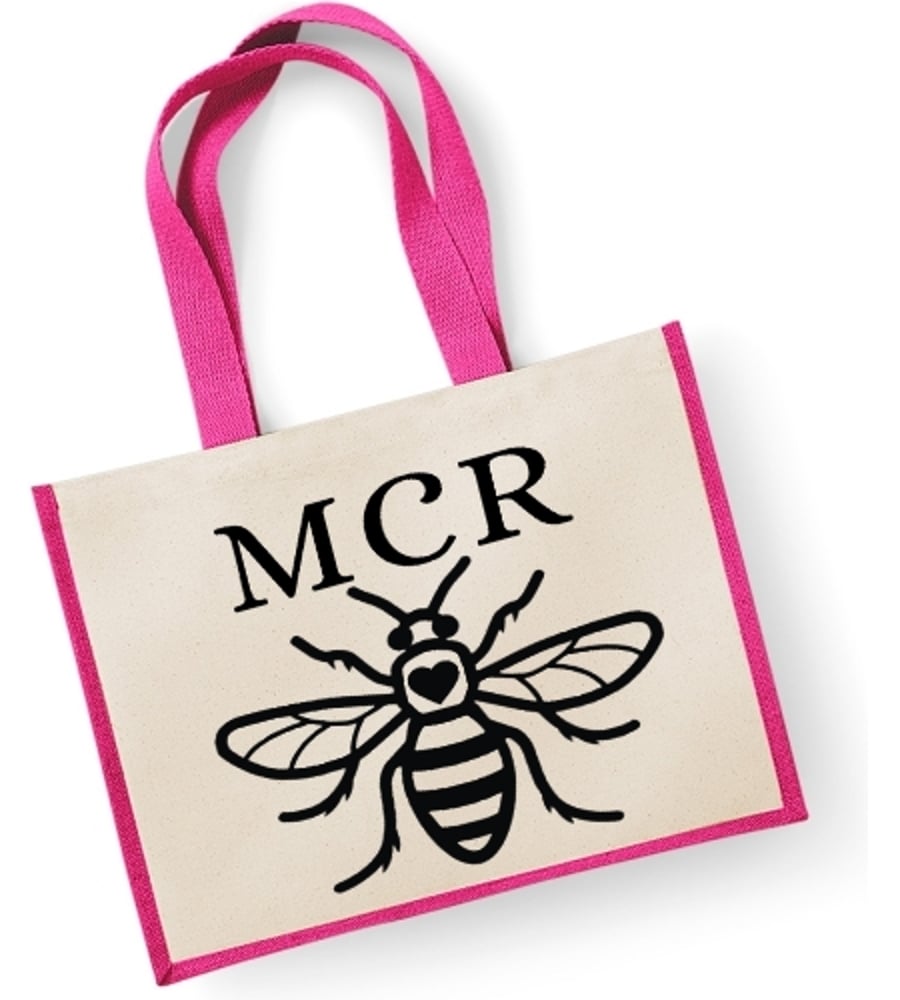 Manchester Bee Large Jute Shopper Bag - M C R