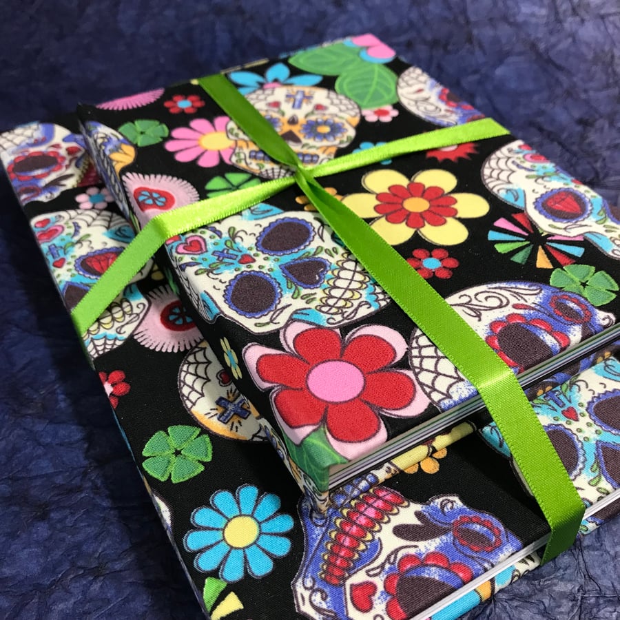 Gift Set of matching A5 and A6 Notebooks with candy skull cover