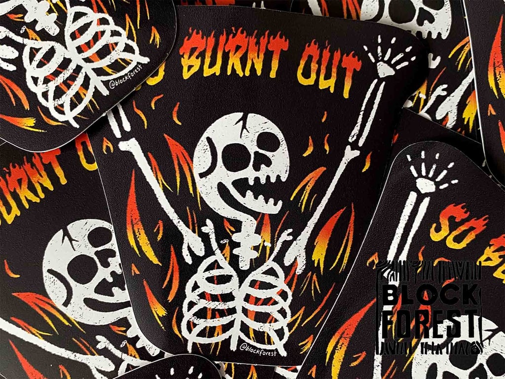 Burnt Out Skeleton Sticker - Funny Goth Spooky Decoration