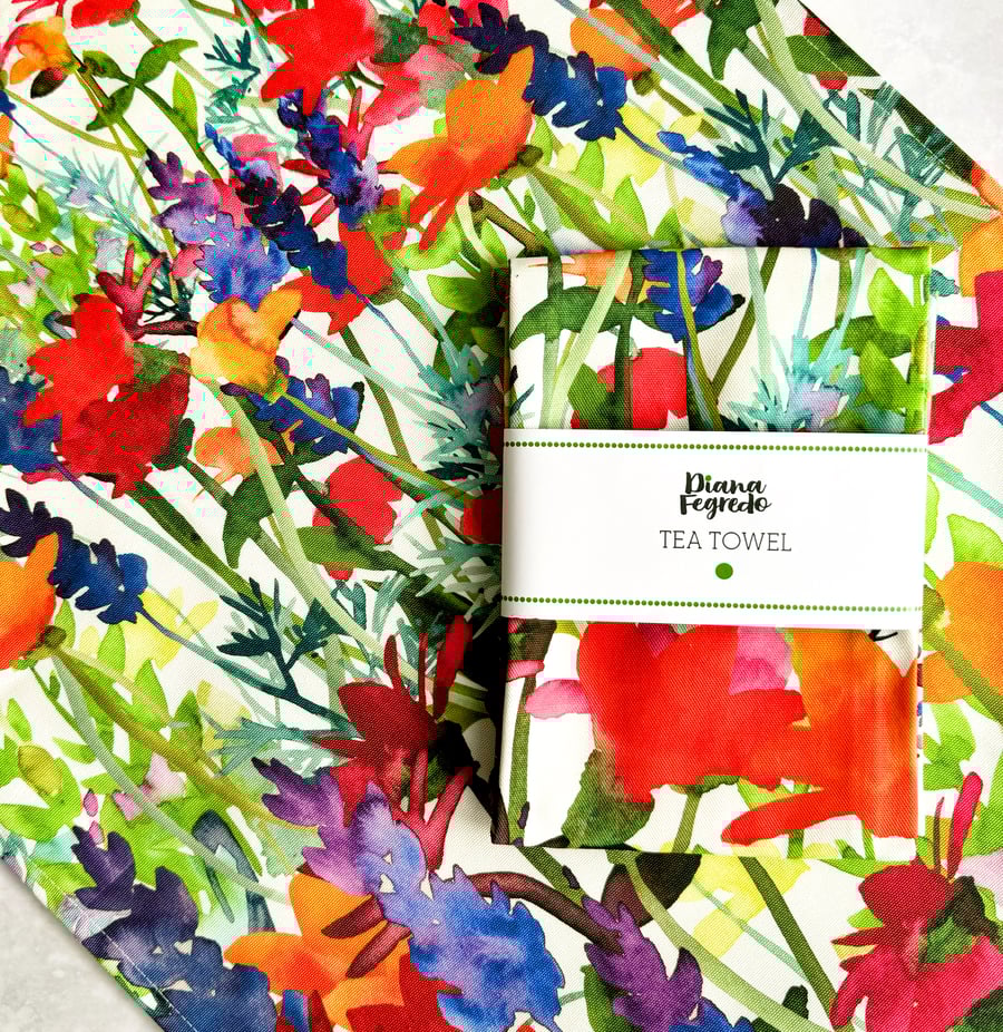 Poppies and Lavender Tea towel