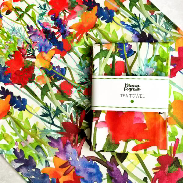 Poppies and Lavender Tea towel