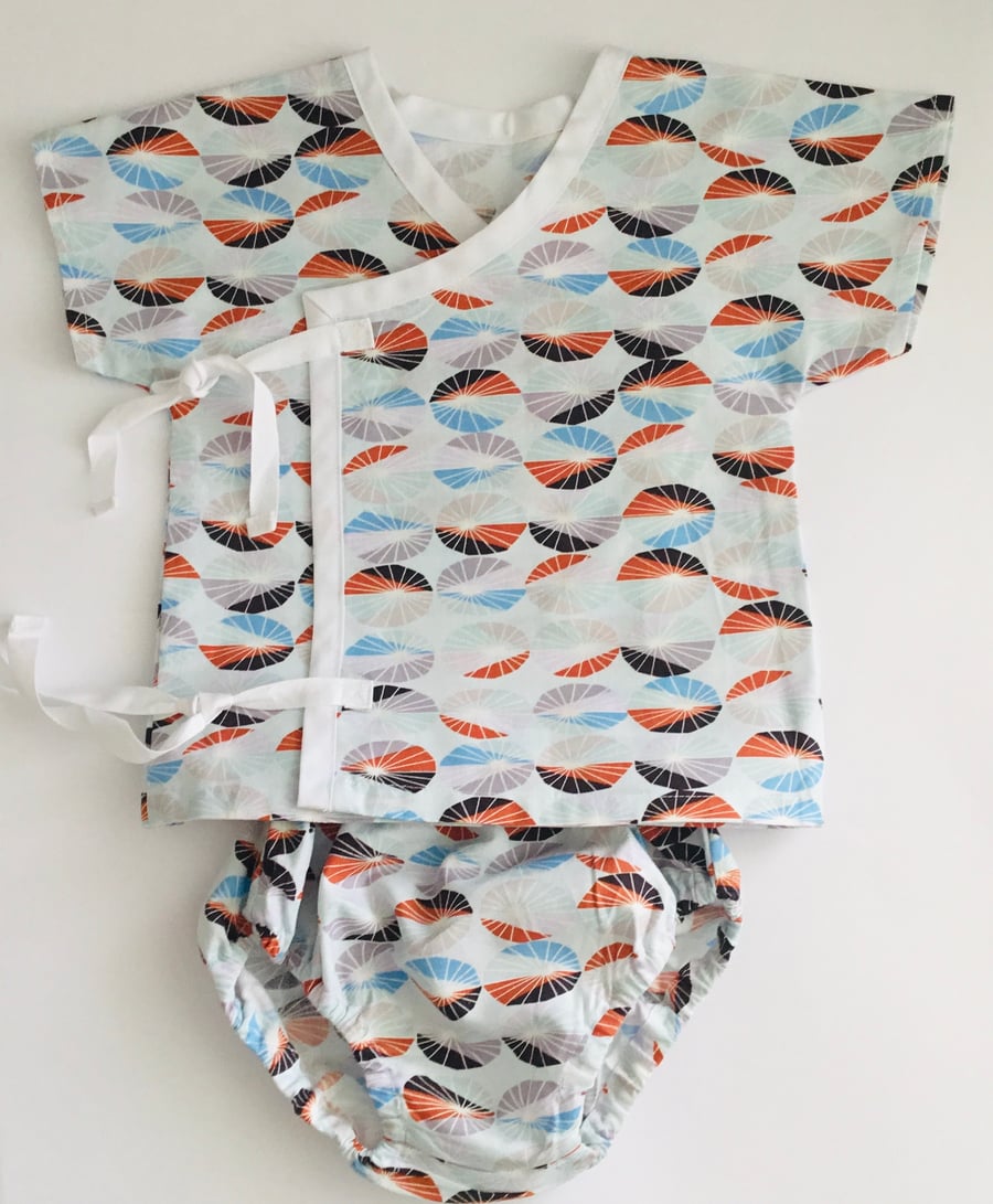  Baby Kimono with Nappy Cover in Japanese Parasol Fabric