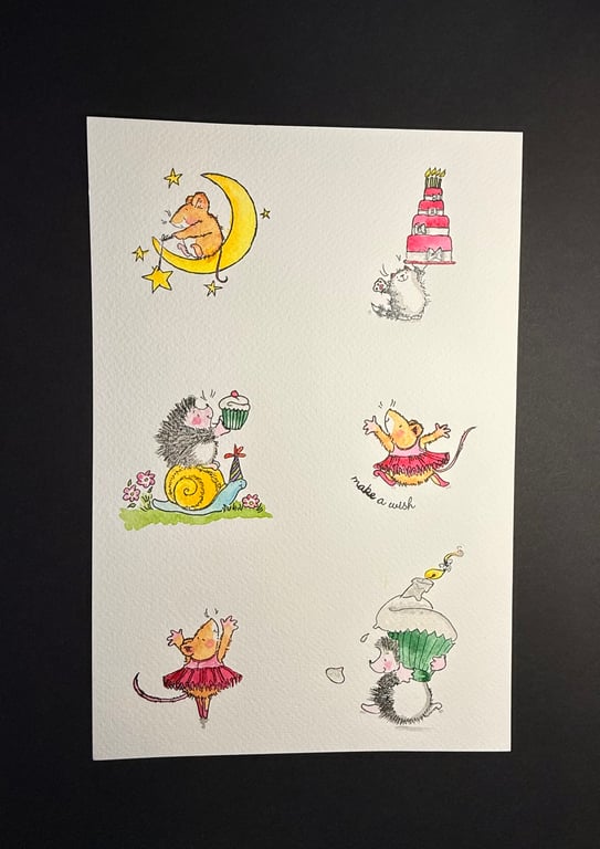 A4 card topper page using Penny Black stamps - Mice and hedgehogs
