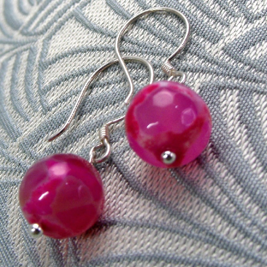 Short Drop Pink Earrings, Semi-precious Stone Earrings, Handmade Earrings DD35