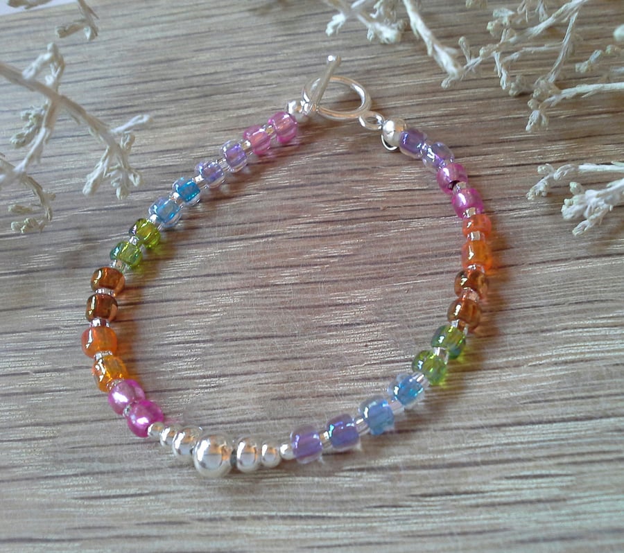 Rainbow Bracelet Silver Plated 15cms long 6" inches EXTRA SMALL (Help a Charity)