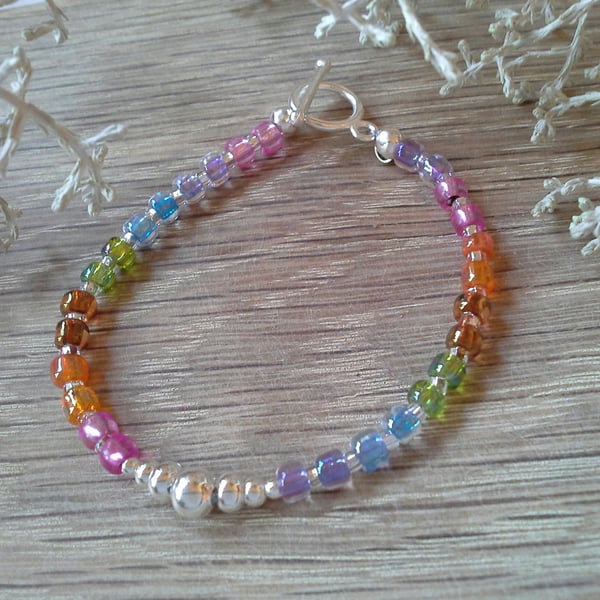 Rainbow Bracelet Silver Plated 15cms long 6" inches EXTRA SMALL (Help a Charity)