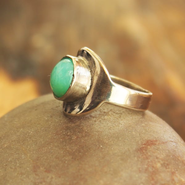 Silver And Green Opal Designer Statement Ring - Size P - Handmade And Unique