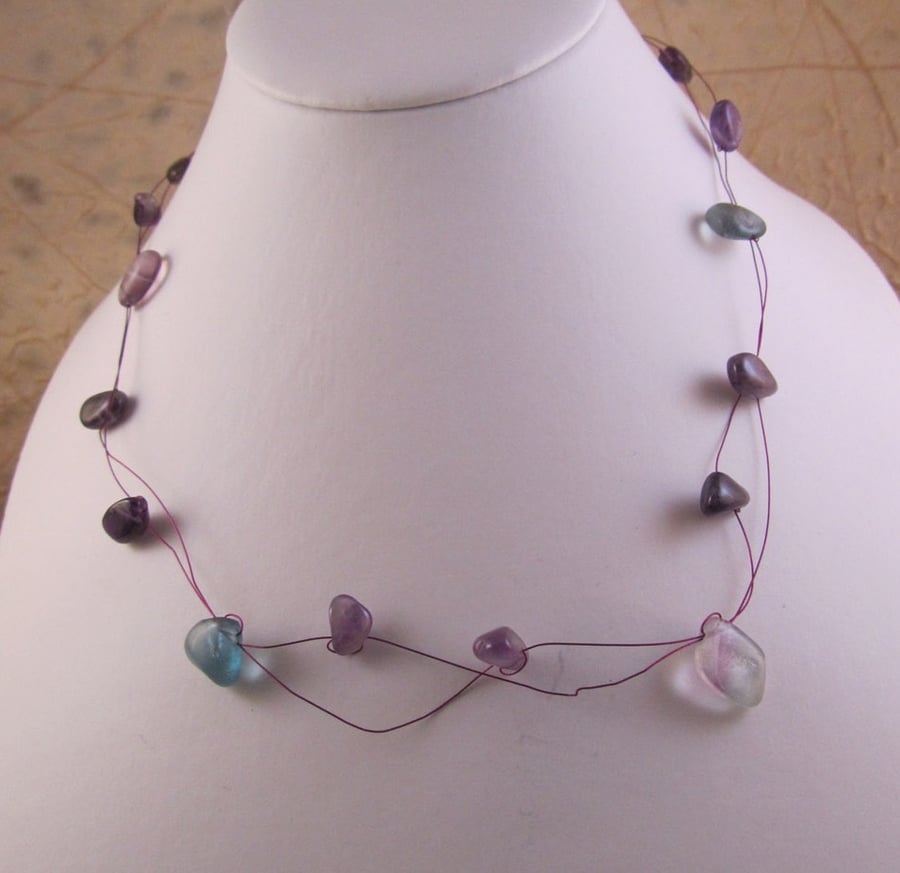 Purple Amethyst and Green Flourite Short Necklace