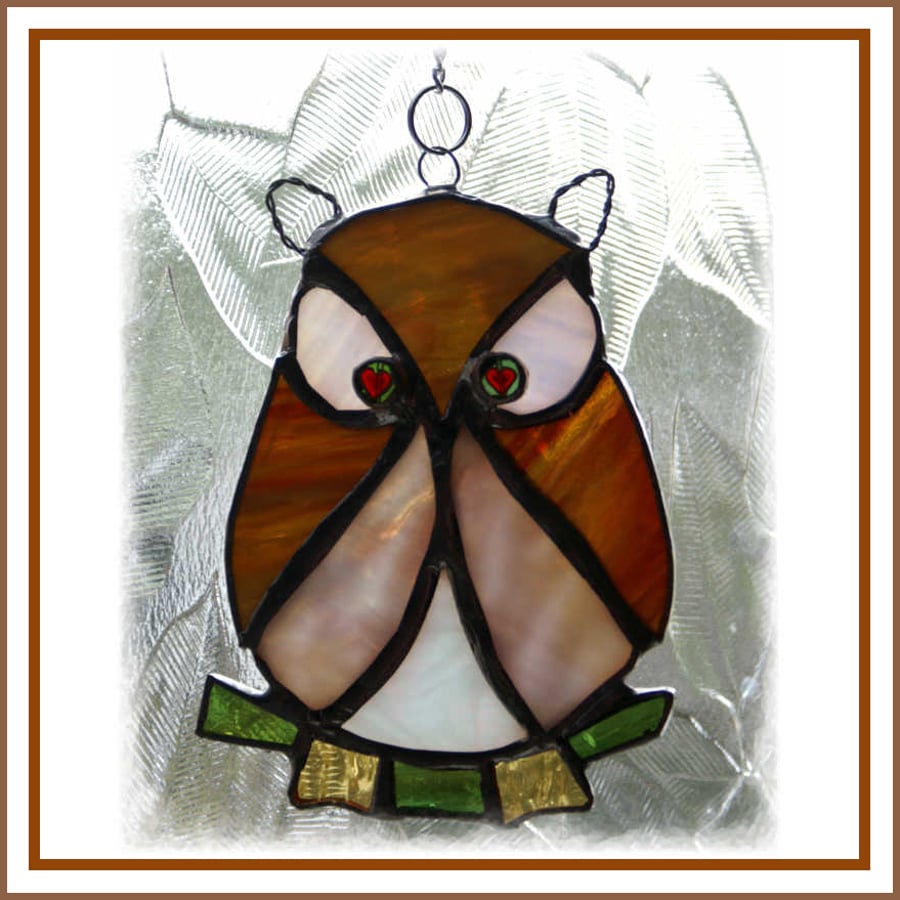 Little Owl Suncatcher Handmade Stained Glass