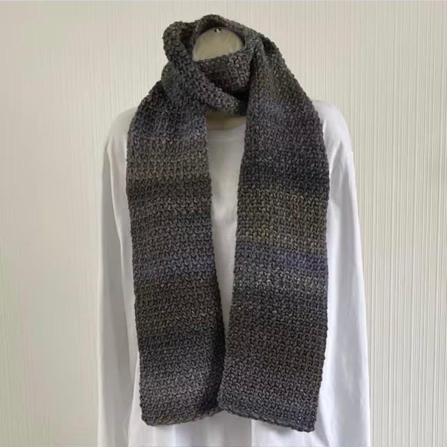 Grey Metallic knitted scarf, chunky handmade winter outerwear, FREE DELIVERY 