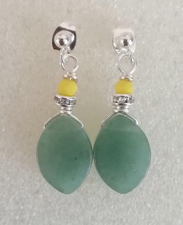Marquise green Aventurine and yellow drop earrings 