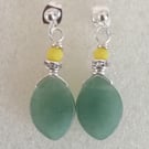 Marquise green Aventurine and yellow drop earrings 