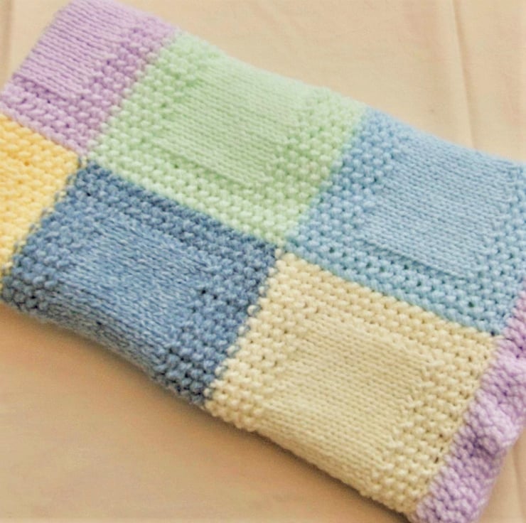 Hand Knitted Patchwork Baby Blanket Made With A... Folksy