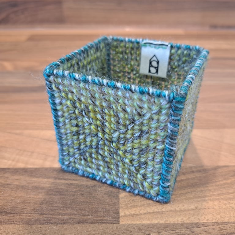 Medium container for office items - green and teal pattern