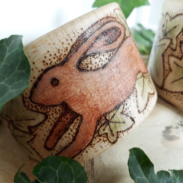 Pyrography hare and ivy bangle 