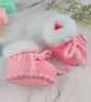 Hand Knitted Pink Baby Booties with Fluffy White Cuffs, 0-3 Months  - Image 3