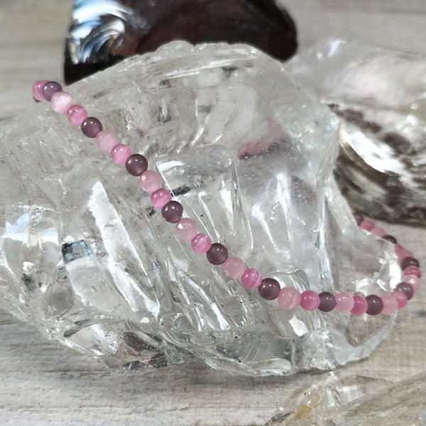 AL89 Purple and pink cats eye beaded anklet