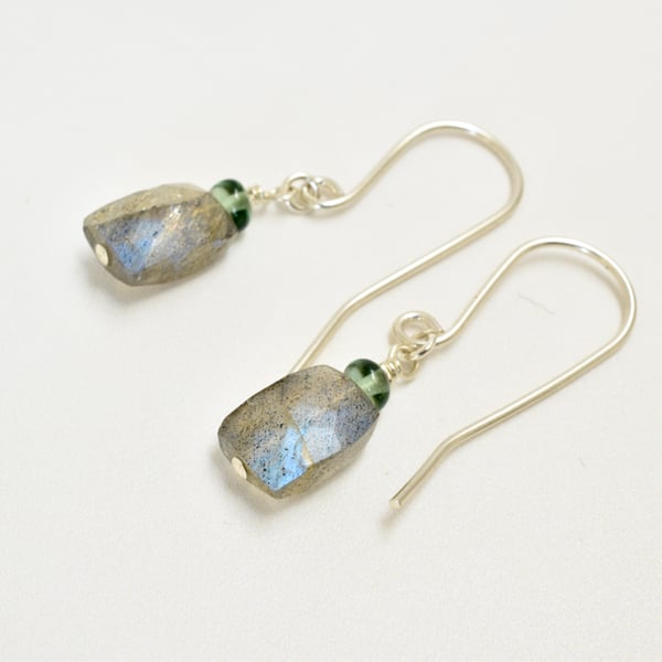 Labradorite and Green Apatite Sterling Silver Earrings