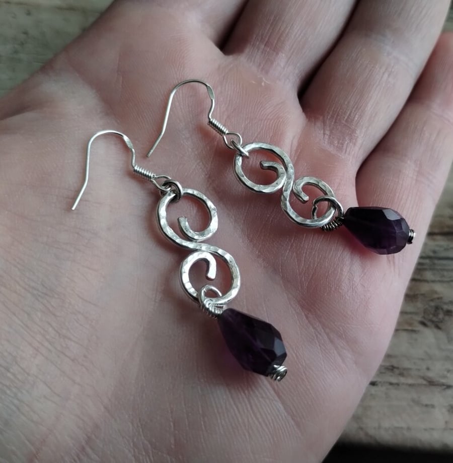 Amethyst Swirl Silver Earrings